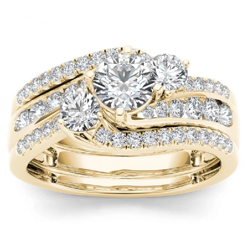 Women’s silver engagement rings-De Couer 14k Yellow Gold 1 1/4ct TDW Diamond Bypass Bridal Ring Set