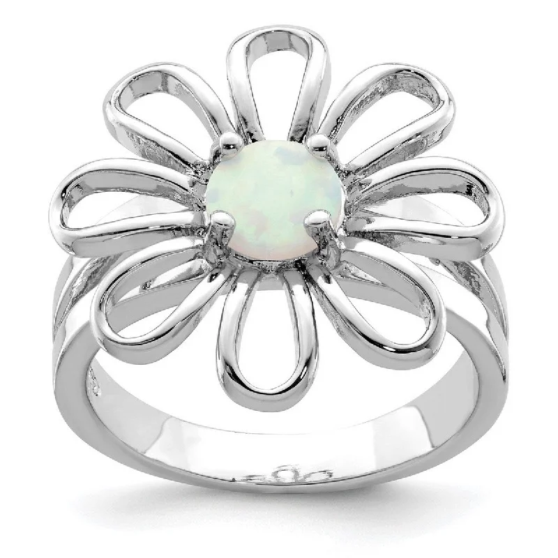 Women’s anniversary bands-Curata 925 Sterling Silver Polished Simulated Opal Flower Ring