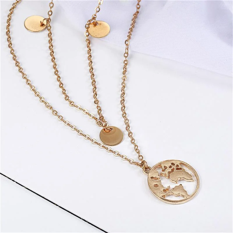 Women’s elegant gold necklaces-Fashion Map Alloy Wholesale Necklace