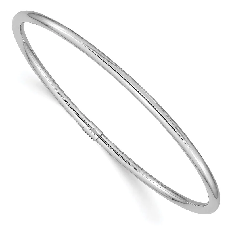 Women’s fashion bracelets-14k White Gold 3mm Polished Round Tube Slip-on Bangle-WBC-DB475