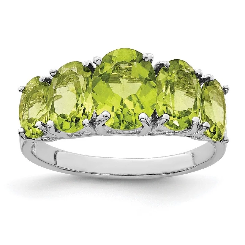 Women’s emerald rings-Curata 925 Sterling Silver Polished Open back Rhodium Peridot Love Heart Ring