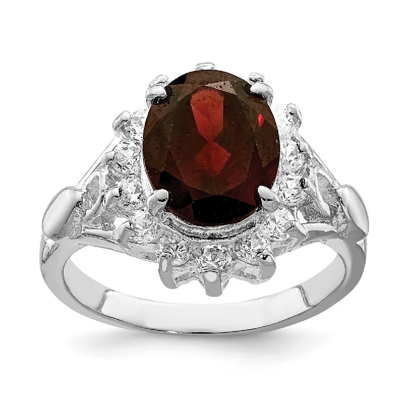 Women’s unique gemstone engagement rings-Curata 925 Sterling Silver Oval Polished Open back Garnet Ring