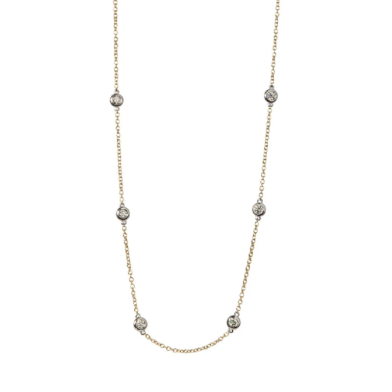 Women’s luxurious necklaces-1ctw Diamond by the Yard 10 Station Two Tone 14K Gold Necklace