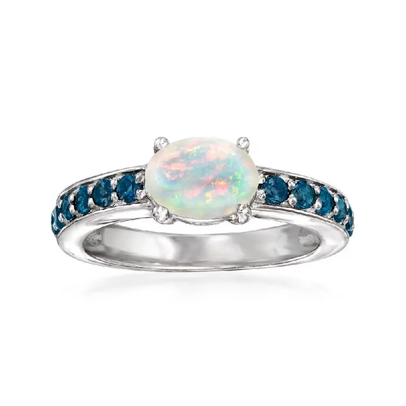 Women’s affordable engagement rings-Ethiopian Opal With Blue Topaz Gemstone Ring, 925 Sterling Silver Ring