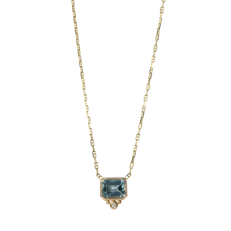 Women’s personalized necklaces-Mazza Aquamarine & Diamond Bezel 14K Gold Pendant Necklace