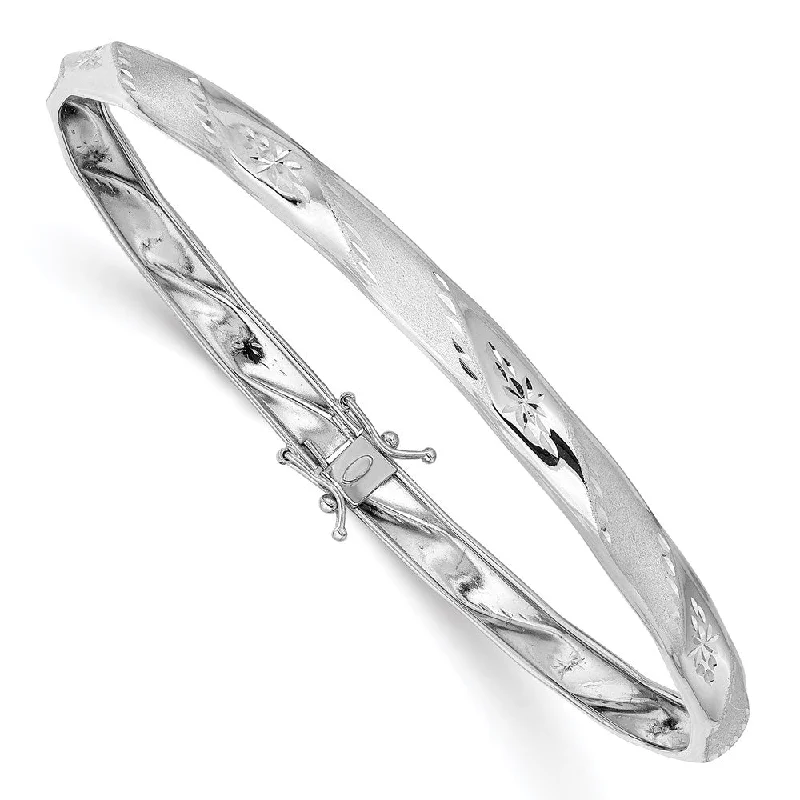 Women’s friendship bracelets-14k White Gold Polished Satin D/C Flexible Bangle-WBC-DB605