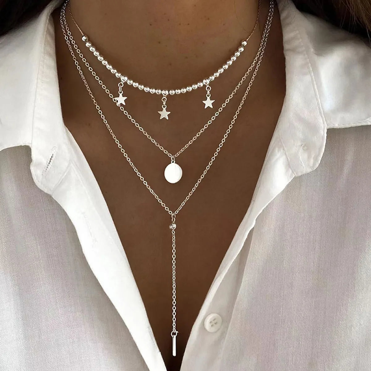 Women’s intricate necklaces-Ig Style Simple Style Round Star Alloy Beaded Women's Three Layer Necklace