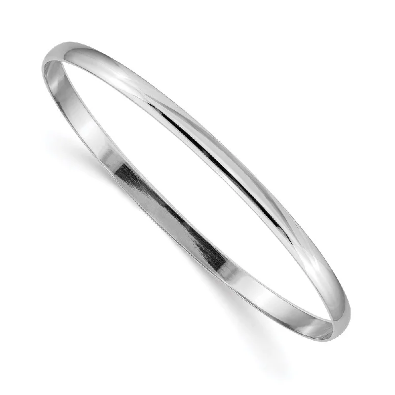 Women’s sparkle bracelets-14k White Gold 4mm Solid Polished Half-Round Slip-On Bangle-WBC-DB315