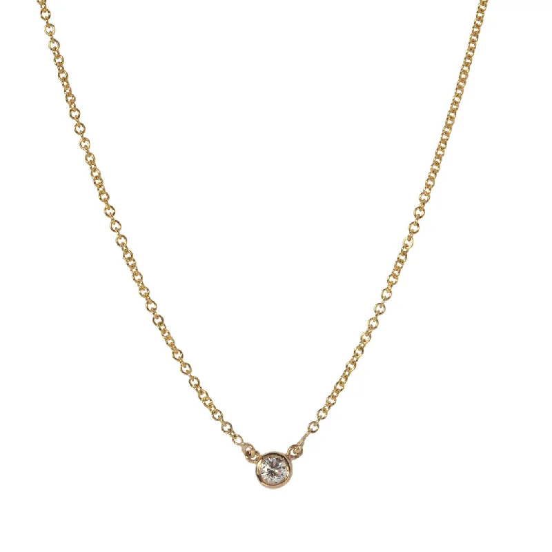 Women’s eternity necklaces-.15ctw Diamond Solitaire Bezel 14K Yellow Gold Necklace