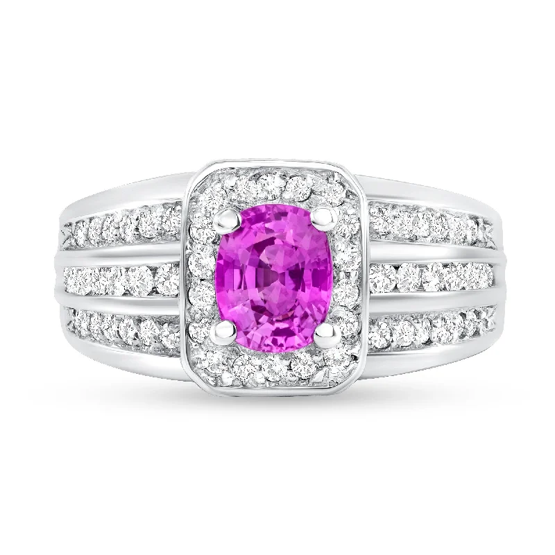 Women’s silver engagement rings-1.12 ct Pink Sapphire and Diamond Ring in 14k White Gold