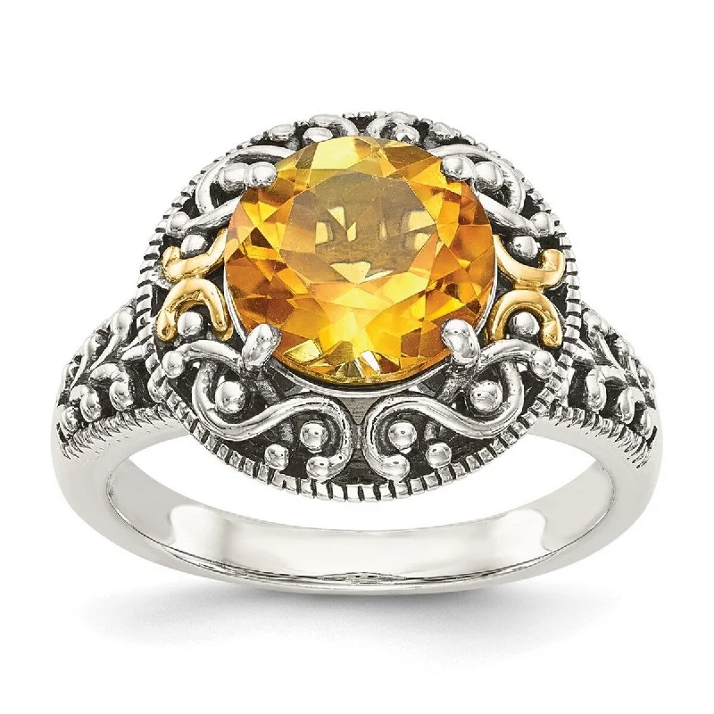 Women’s vintage diamond rings-Curata 925 Sterling Silver Polished Prong set With 14k Citrine Ring