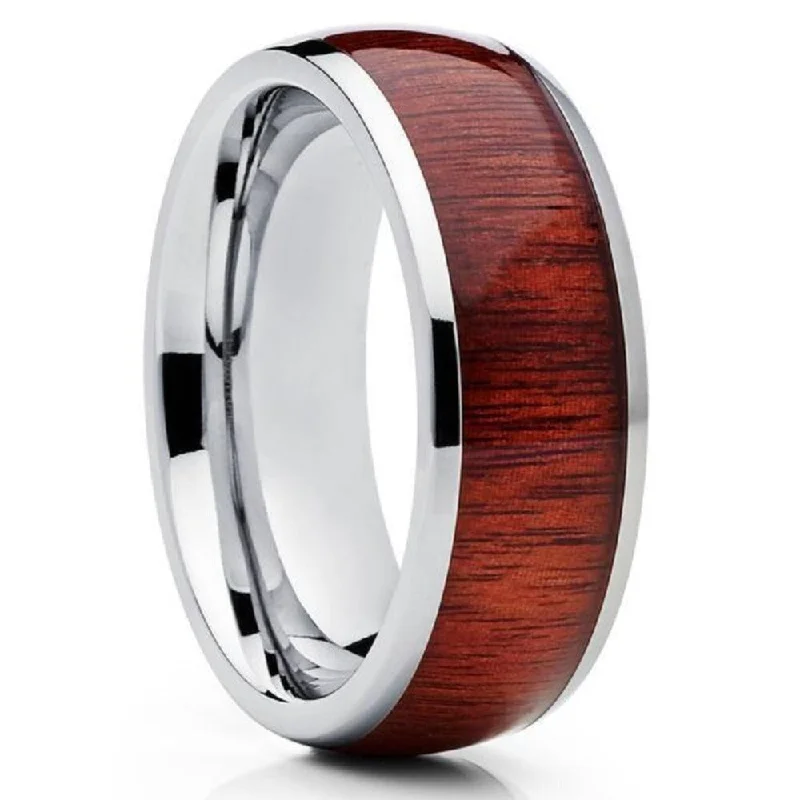 Women’s art deco engagement rings-Koa Wood Tungsten Carbide Wedding Ring 8Mm Mens Comfort Fit - Silver