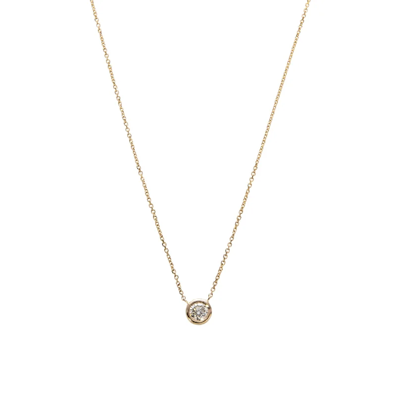 Women’s anniversary necklaces-.50ctw Diamond Solitaire Bezel 14K Yellow Gold Necklace