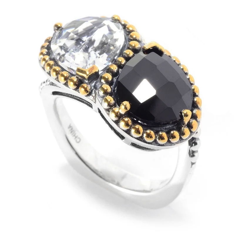 Women’s minimalist rings-925 Sterling Silver Black Spinel and White Topaz Gemstone Ring