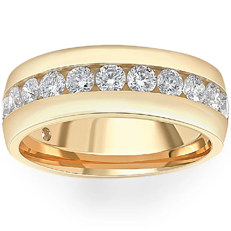 Women’s engagement rings with side stones-1 1/2 Ct Mens Lab Grown Diamond Wedding Ring Yellow Gold Anniversary Polish Band