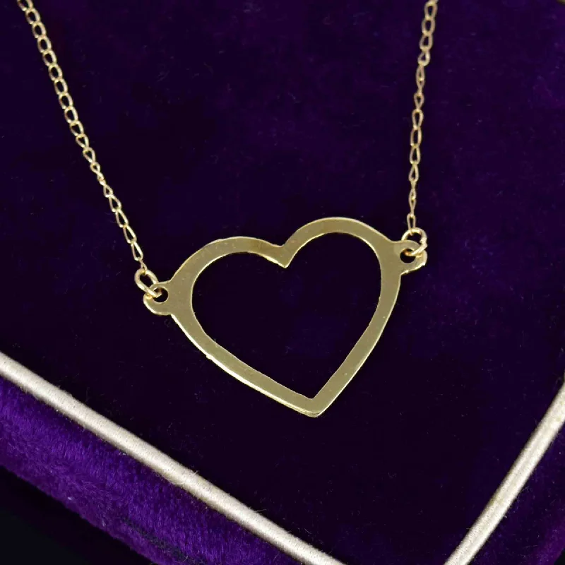 Women’s adjustable necklaces-Vintage Solid 14K Gold Heart Cutout Pendant Necklace