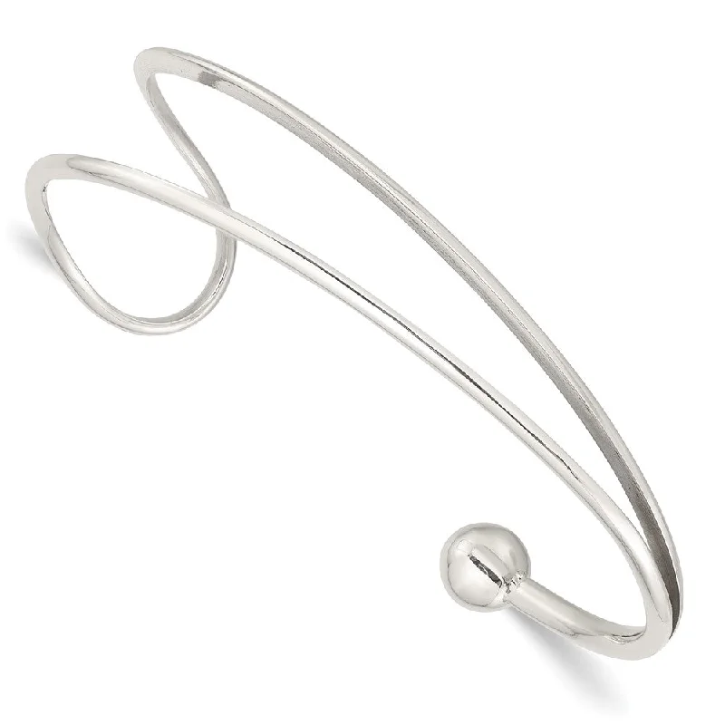 Women’s casual bracelets-Sterling Silver Polished Loop & Ball Cuff Bangle-WBC-QB1379