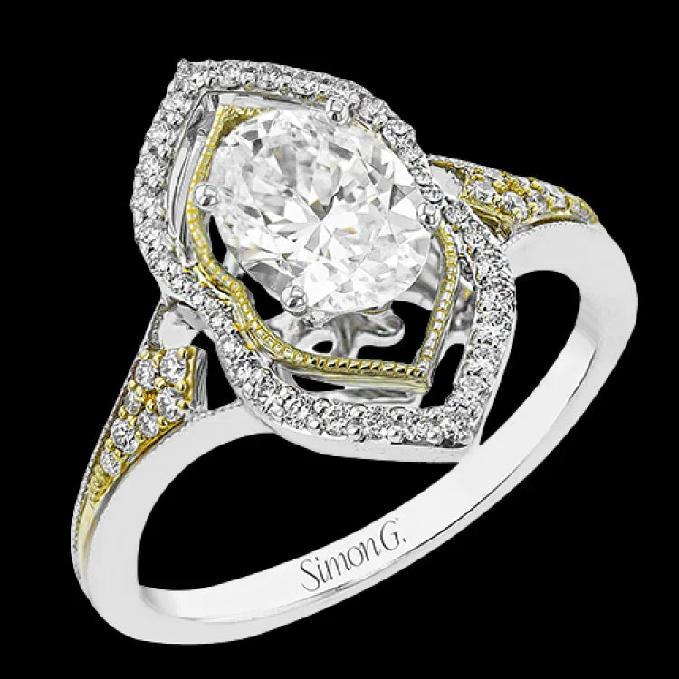 Women’s princess cut diamond engagement rings-A unique art deco style engagement ring in two-tone 18K gold accented by 0.21 ctw. of round diamonds