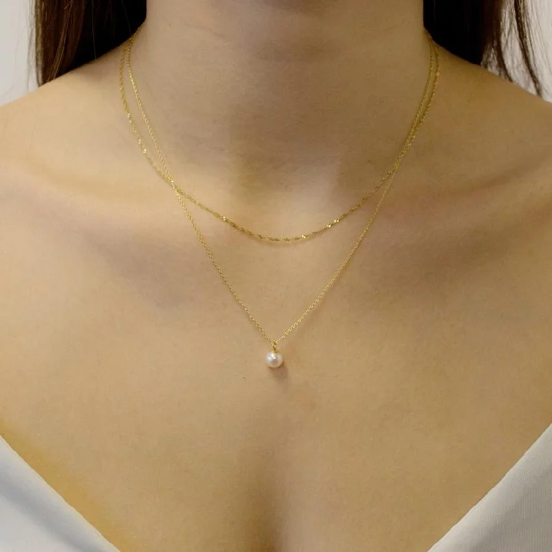 Women’s layered gold necklaces-Layer Chain Pearl Necklace