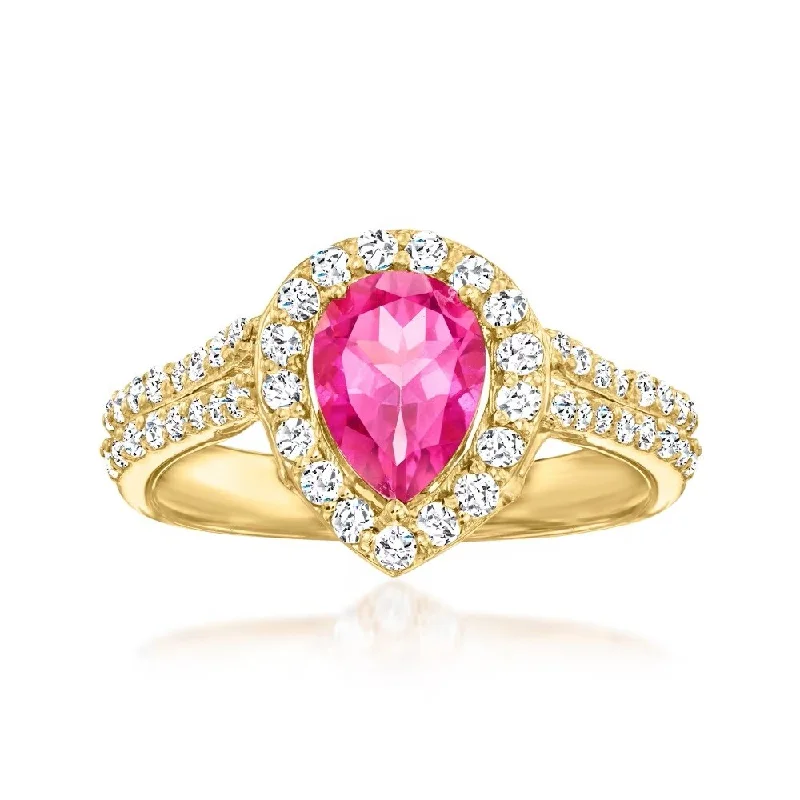 Women’s multi-stone rings-18K Yellow Gold Over Sterling Silver Pink Topaz Gemstone Cluster Ring