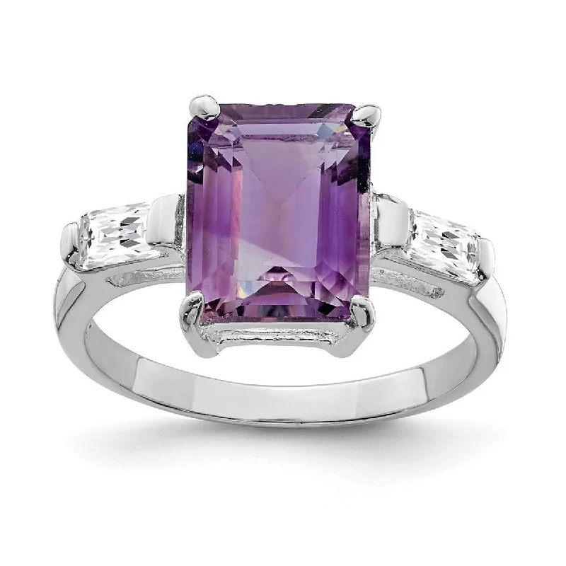 Women’s emerald-cut rings-Curata 925 Sterling Silver Solid Polished Open back Amethyst Ring