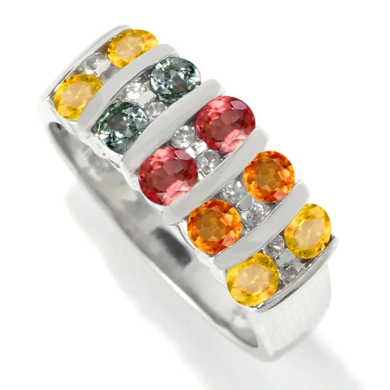 Women’s sterling silver rings-925 Sterling Silver Multi Sapphire, White Natural Zircon Ring