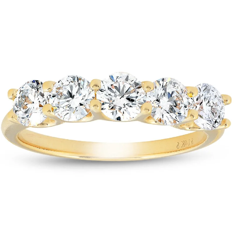 Women’s luxury engagement rings-1 1/4 Ct Lab Grown Diamond Five Stone Wedding Ring Yellow Gold U Prong