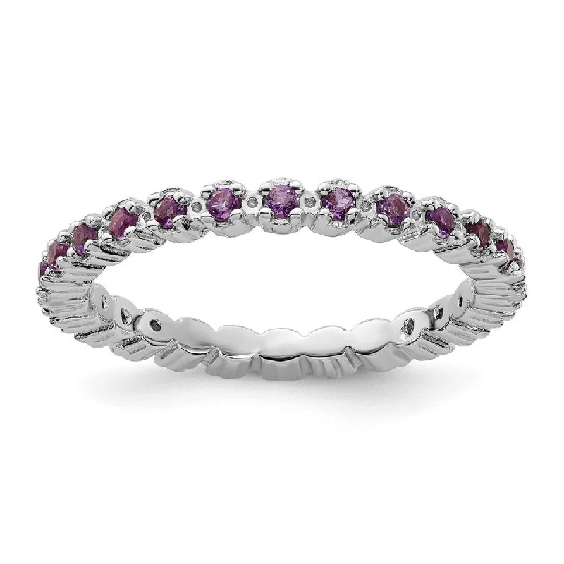 Women’s promise rings with diamonds-Curata 925 Sterling Silver Polished Prong set Patterned Stackable Expressions Amethyst Ring