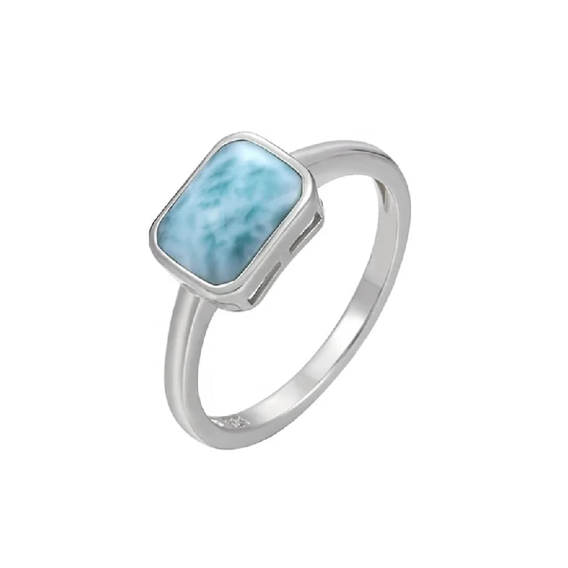 Women’s handcrafted rings-Sky Blue Larimar & Sterling Silver Rectangular Ring