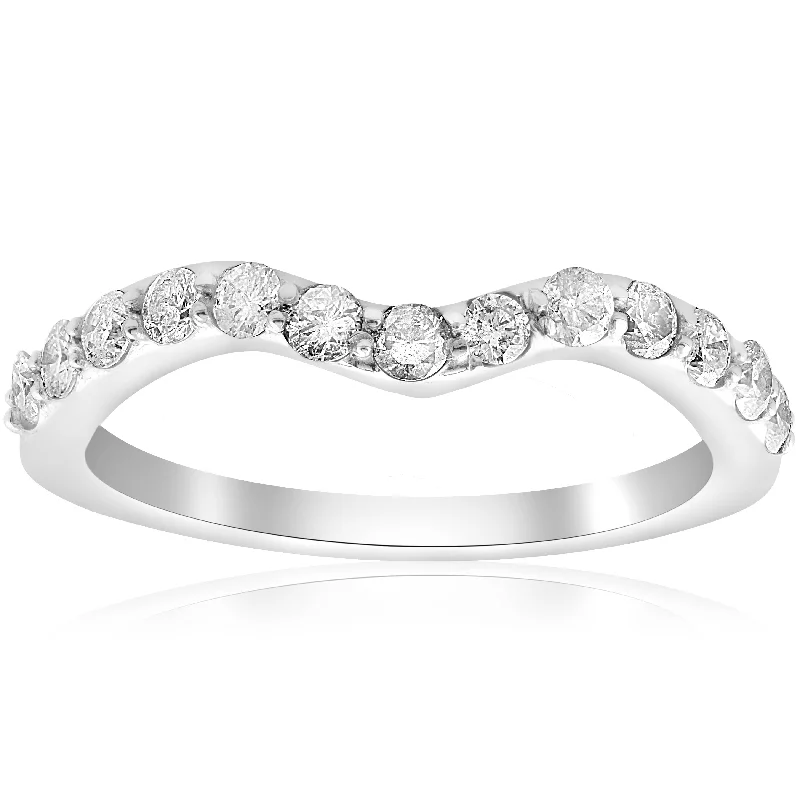 Women’s custom engagement rings-1/2ct Curved Diamond Notched Wedding Ring Enhancer White Gold