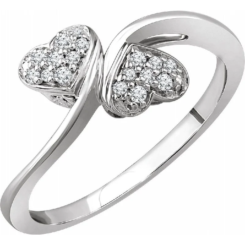 Women’s wedding rings-10K White Gold 1/10 CTW Diamond Heart Promise Ring for Women