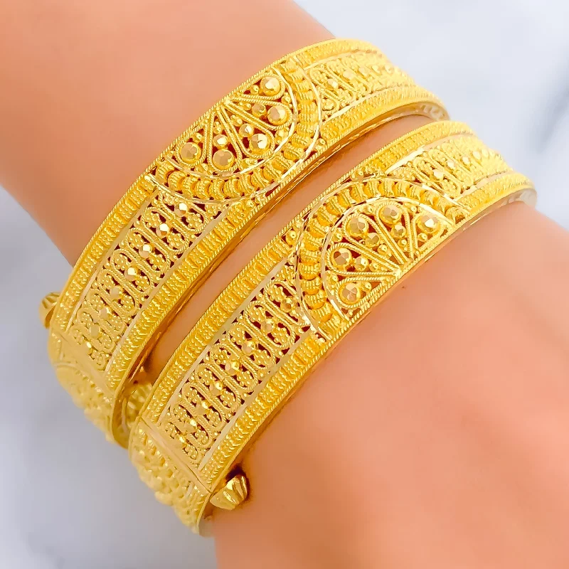 Women’s gemstone bracelets-Palatial Graceful 22k Gold Bangle Pair