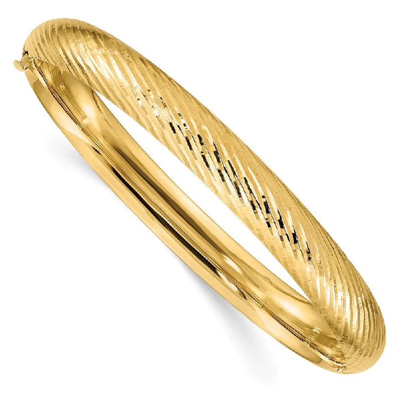 Women’s gold bracelets-14k 5/16 Textured Hinged Bangle-WBC-DB654