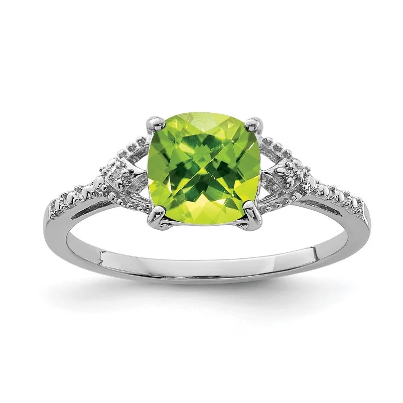 Women’s promise rings with diamonds-Curata 925 Sterling Silver Polished Open back Rhodium Plated Diamond and Peridot Ring