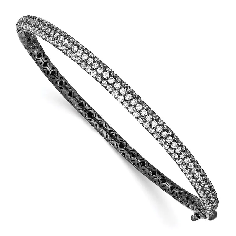 Women’s unique bracelets-Sterling Silver PavÇ Ruthenium-plated 175 Stone CZ Hinged Bangle-WBC-QB664B