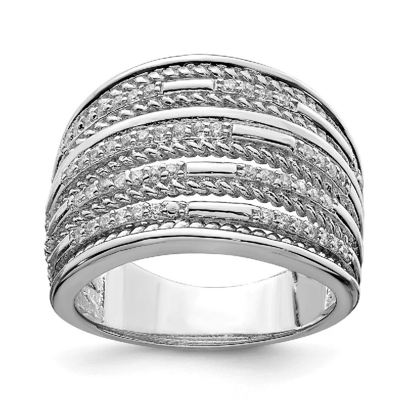 Women’s unique gemstone engagement rings-Curata 925 Sterling Silver Solid Polished Open back CZ Cubic Zirconia Simulated Diamond Rope Multi Row Ring