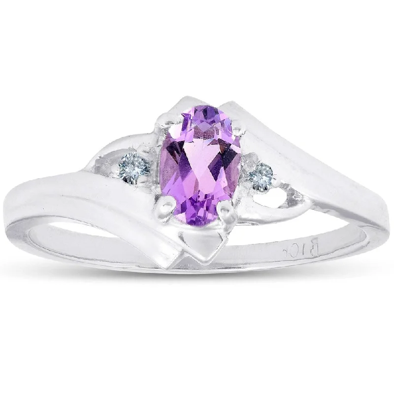 Women’s luxury wedding bands-5/8ct Amethyst & Diamond Ring 10K White Gold