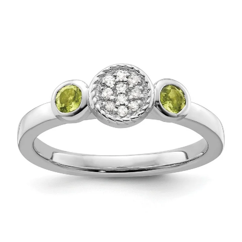 Women’s sparkling rings-Curata 925 Sterling Silver Bezel Polished Prong set Stackable Expressions Db Round Peridot and Dia. Ring