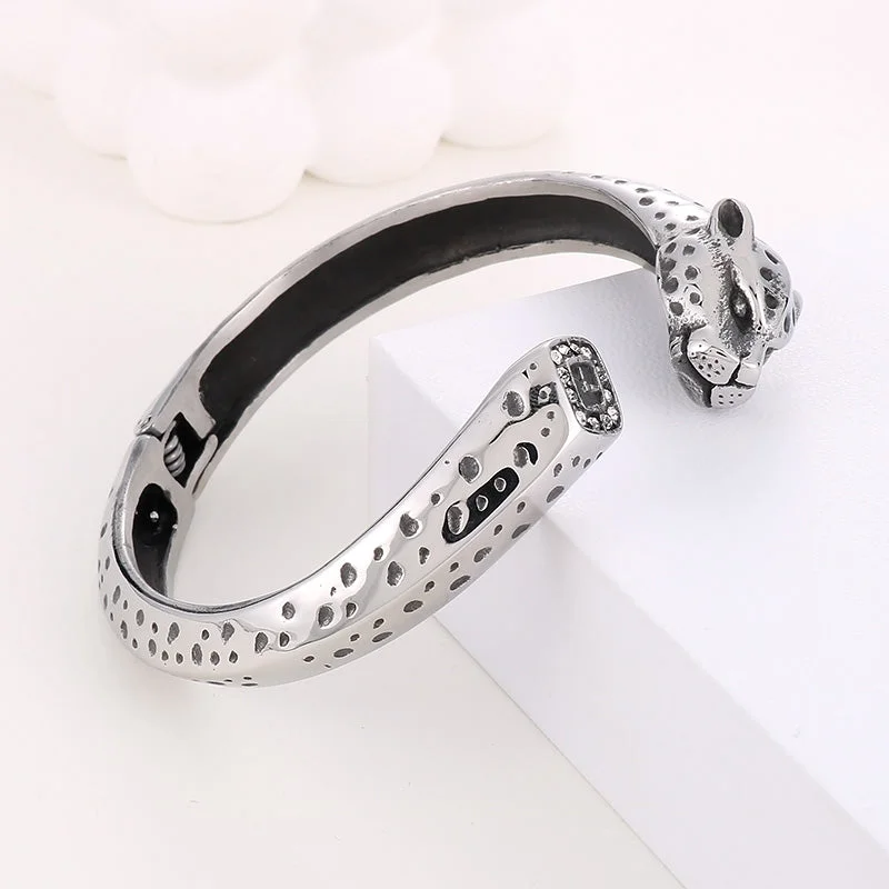 Women’s elegant cuff bracelets-Hip-hop Cheetah Print Stainless Steel Plating Bangle 1 Piece