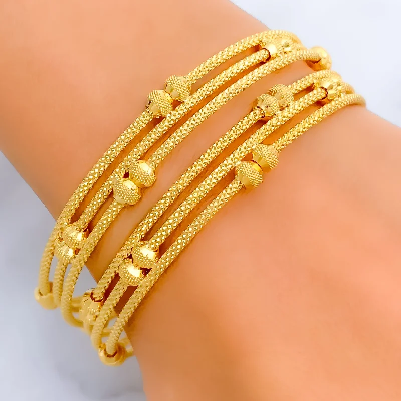 Women’s casual bracelets-Imperial Glimmering Orb 22k Gold Bangle Pair