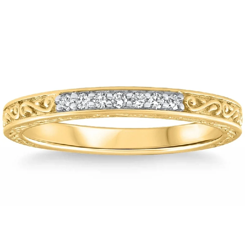 Women’s solitaire engagement rings-Stackable Diamond Wedding Ring Scroll Pattern Band Gold Lab Grown