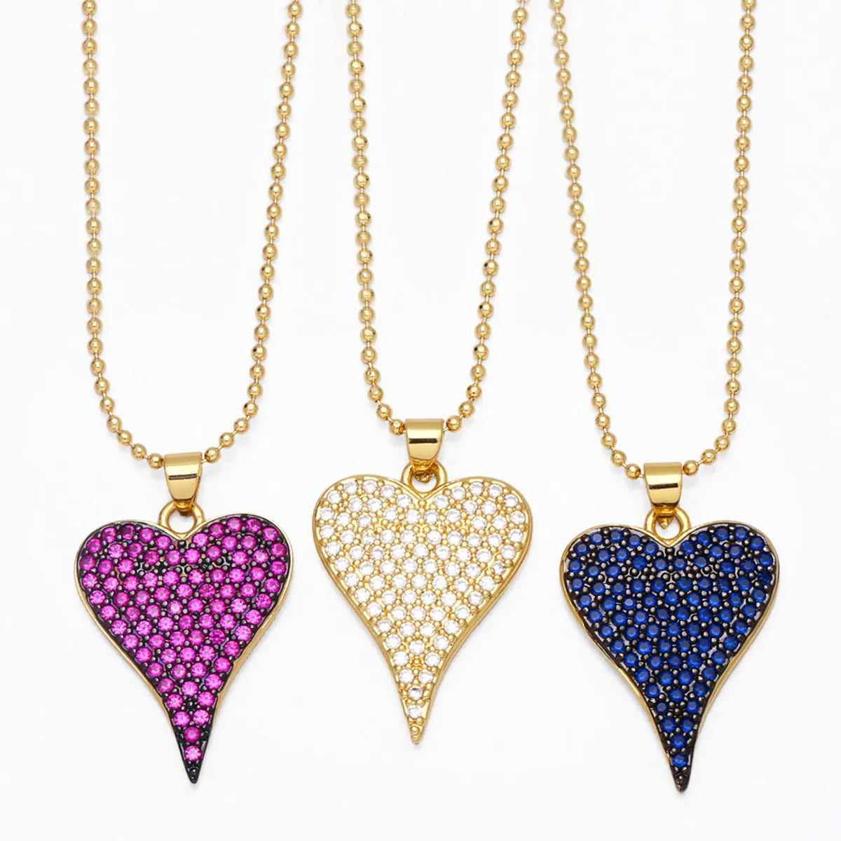 Women’s gold chain necklaces-Fashion Copper Inlaid Color Zircon Peach Heart Pendant Clavicle Chain