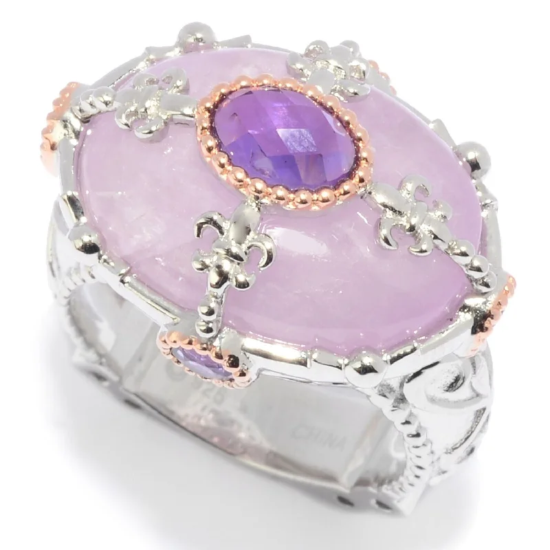 Women’s stylish rings with gemstones-Dallas Prince Designs Sterling Silver 18 x 13mm Oval Kunzite & Amethyst East-West Ring