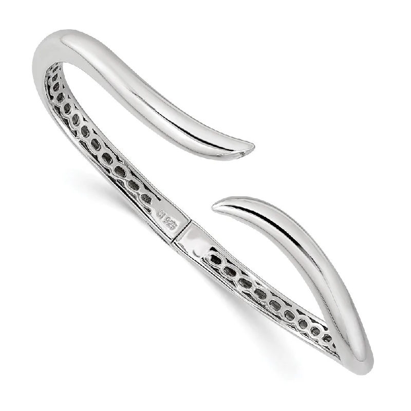 Women’s elegant cuff bracelets-Sterling Silver Rhodium-plated Polished Wavy Hinged Bangle-WBC-QB1407