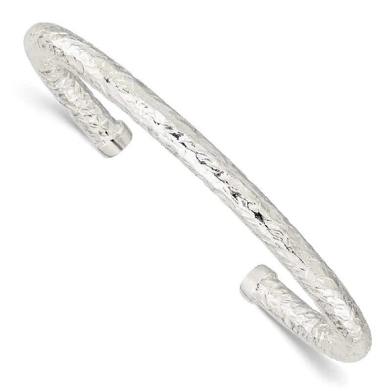 Women’s elegant bangles-Sterling Silver Polished Textured Cuff Bangle-WBC-QB1366