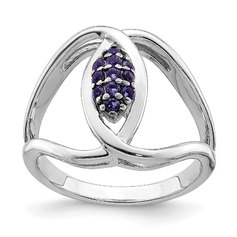 Women’s vintage rings-Curata 925 Sterling Silver Rhod Plat Iolite Ring