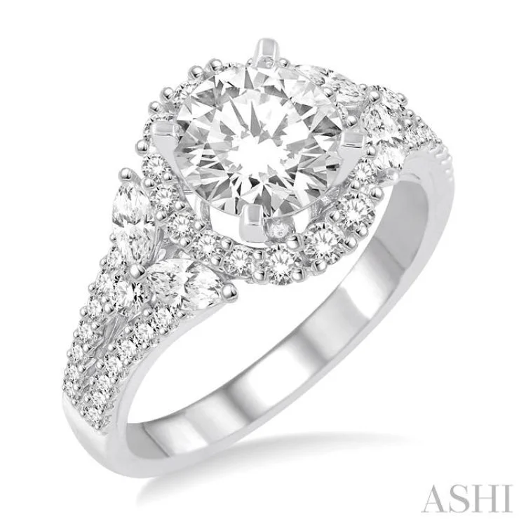 Women’s affordable engagement rings with diamonds-1 Ctw Diamond Semi-mount Engagement Ring in 14K White Gold