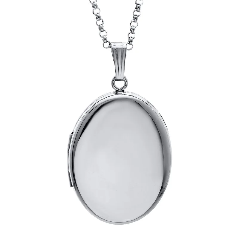 Women’s heart pendant necklaces-Sterling Silver 20x25mm Oval Locket Necklace