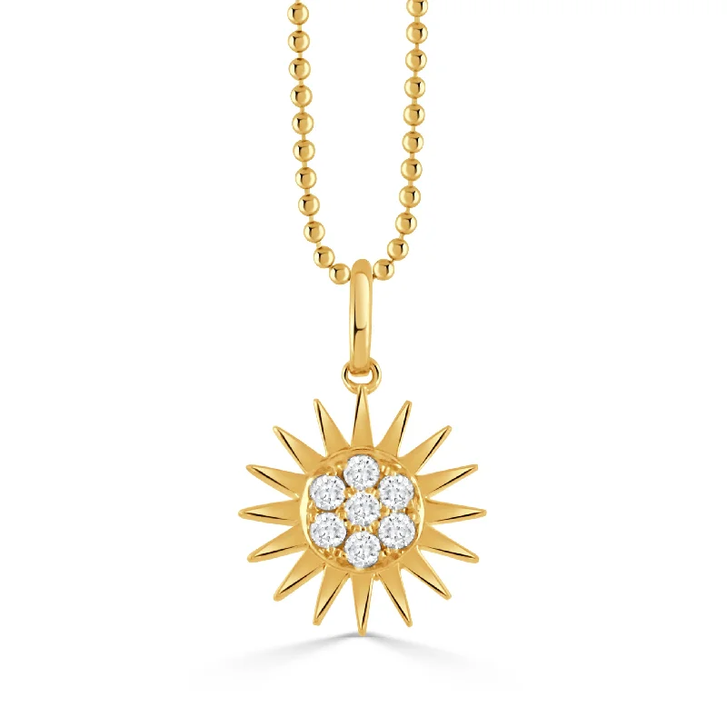 Women’s dainty necklaces-Diamond Sunburst 18K Yellow Gold Pendant Necklace