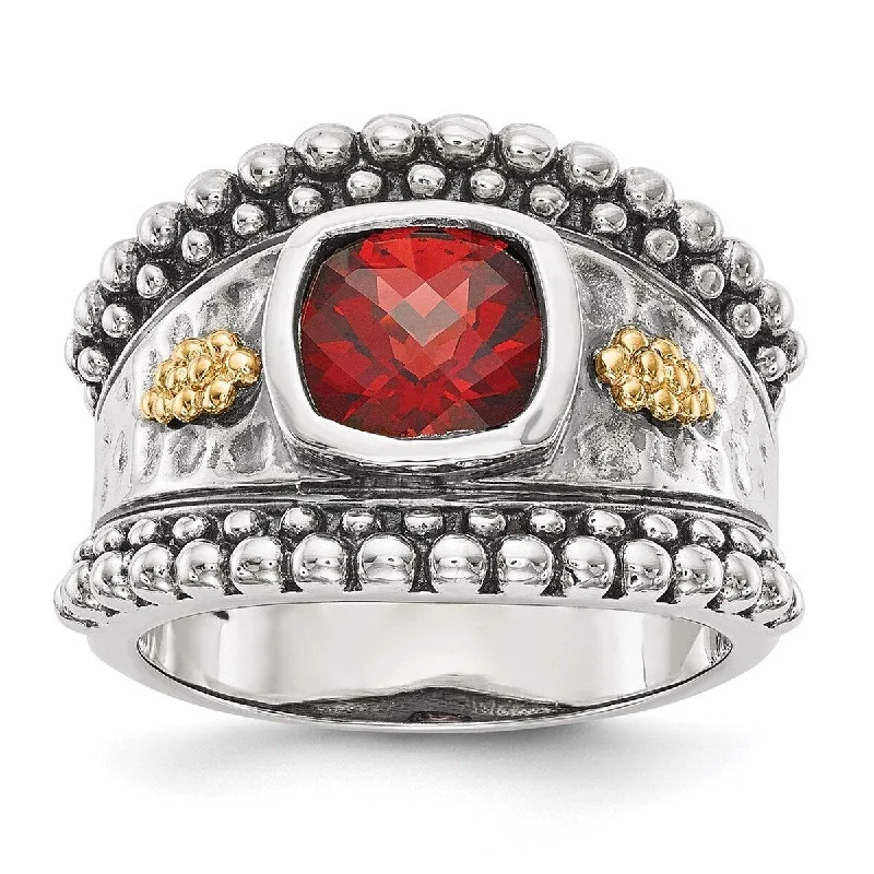 Women’s stackable rings-Curata 925 Sterling Silver Bezel Polished Open back With 14k Garnet Ring